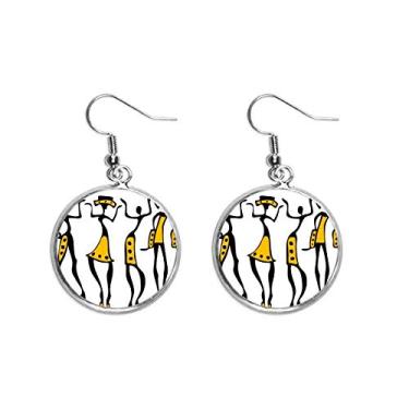 Imagem de Pritive Africa Aborígene Preto Totens Desenho Orelha Pingente Prata Brinco Joalharia Mulher