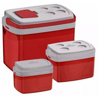 Imagem de Kit 3 Caixa Térmica 32, 12, 5 L Vermelho Cooler Soprano