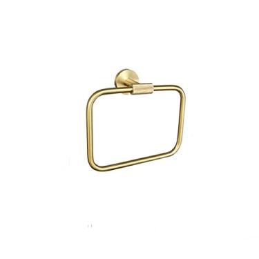 Imagem de Acessórios de banheiro escovados a ouro Conjunto de ferragens Barra de toalha Suporte de papel Robe Hook Saboneteira Cabide de toalha Prateleira Escova de banheiro, Anel de toalha B