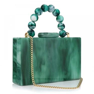 Imagem de Bolsas de acrílico bolsa de mão para noite bolsas de mármore para mulheres bolsa transversal com corrente de pérola festa de formatura de casamento formal, Verde, One Size