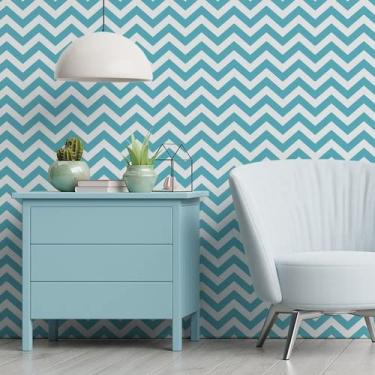 Imagem de Papel De Parede Adesivo Chevron Azul Tiffany Quarto Sala 3m