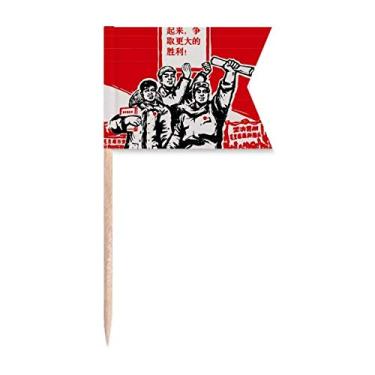 Imagem de Livro Paper Red Chairman Mao Massas Bandeiras de palito de dente Marcação de rotulagem para bolo de festa Prato de queijo