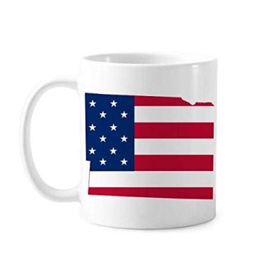 Imagem de Nebraska EUA Mapa Estrelas Listras Forma Bandeira Caneca Cerâmica Café Porcelana Utensílios de Mesa