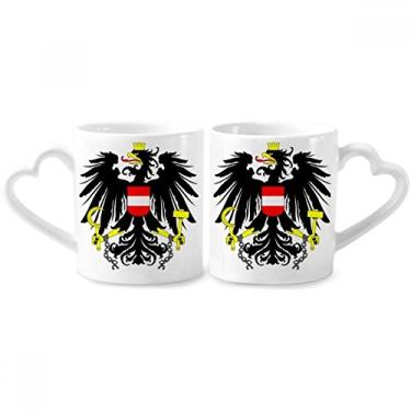 Imagem de Conjunto de canecas de porcelana para casal, emblema nacional da Áustria com coração e emblema nacional