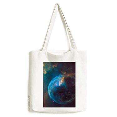 Imagem de Bolsa de lona azul marrom planeta nebulosa bolsa de compras casual bolsa de compras