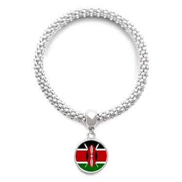 Imagem de DIYthinker Pulseira Kenya Africa com emblema nacional de prata e corrente de joias com pingente redondo