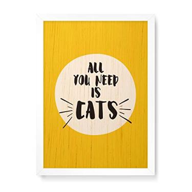 Imagem de Arte Maníacos Quadro Decorativo em Madeira All You Need Is Cats - 23x16,25cm (Moldura caixa em laca branca)
