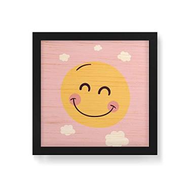 Imagem de Arte Maníacos Quadro Decorativo em Madeira Sol Sorriso Fundo Rosa - 30x30cm (Moldura caixa em laca preta)