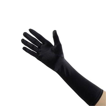 Imagem de Luvas de cetim femininas elegantes até o cotovelo 38 cm, Preto, 15"