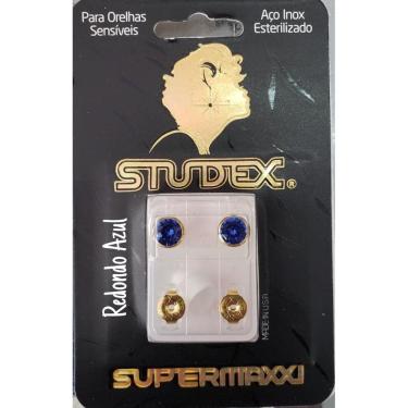 Imagem de Brinco Studex Supermaxxi Dourado Redondo Azul L6209y