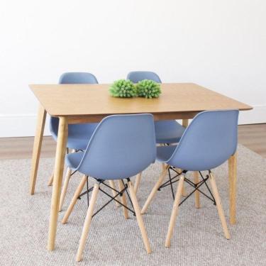 Imagem de Conjunto Mesa Pés Madeira Maciça Tampo MDF Laminado com 4 Cadeiras Finlândia 120x75cm Rivatti Azul Bali/Marroml