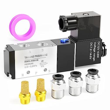 Imagem de TAILONZ PNEUMATIC Válvula solenoide NPT de 1/10.2 cm 4V210-08 DC12V bobina única operada por piloto elétrica 2 posições 5 vias tipo conexão caixa de junção