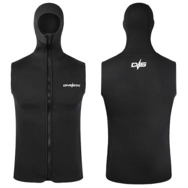 Imagem de Colete de neoprene com capuz de 3 mm para homens e mulheres, preto/camuflagem sem mangas colete de mergulho para esportes aquáticos, surfe, snorkeling natação (preto-3 mm, GG)