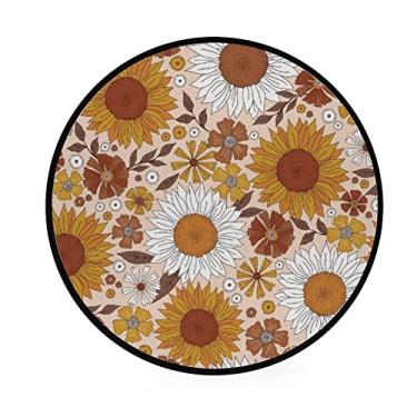 Imagem de Tapete redondo para berçário, boho, girassol, margarida, outono, sala de jogos, antiderrapante, tapete macio e absorvente para sala de estar, quarto, cozinha, crianças, poliéster, 1,5 m