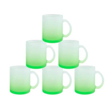 Imagem de MR.R Conjunto de 6 canecas de vidro verde fosco de 325 ml, canecas de café com alça para transferência térmica de revestimento térmico