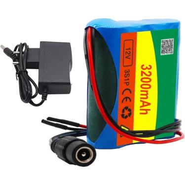 Imagem de Bateria de lítio 12V 3200mAh, bateria de lítio recarregável de 12V, bateria portátil de 12 volts, para barra de luz LED, robótica automotiva, rádio solar e muito mais (com carregador)
