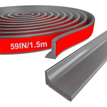 Imagem de Protetor de água de chuveiro de silicone - Barragem dobrável com barreira autoadesiva para borda de área de cozinha/pia (cinza, 1,5 m/59 pol.)