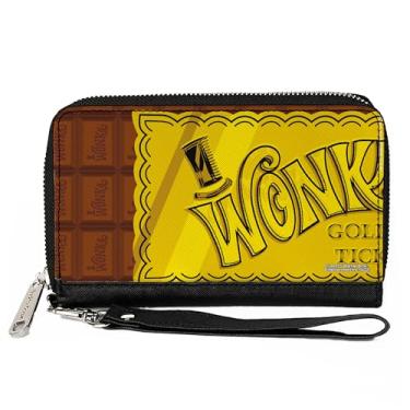 Imagem de Buckle-Down Carteira de filmes, zíper ao redor, Willy Wonka and the Chocolate Factory Golden Ticket Wonka Bar, couro vegano, Willy Wonka e a fábrica de chocolate, 7.5"x4.5", Casual