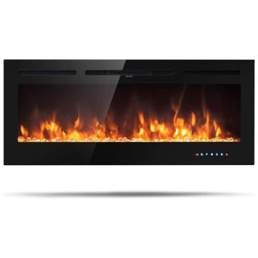 Imagem de Lareira Elétrica de Embutir A54x127L cm com 9 Cores de Chamas, Controle de Temperatura, Temporizador e Controle Digital, 110V 1500W, Tangkula, Preta	 