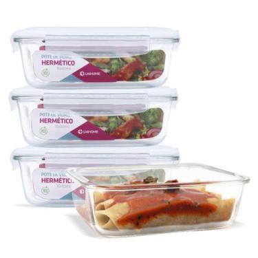 Imagem de Conjunto 4 Potes Vidro Hermético Marmita Retangular 1040 Ml - U4home