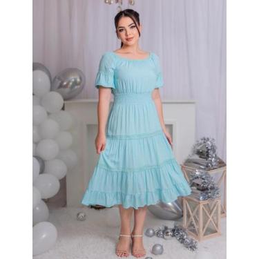 Imagem de Vestido Midi Soltinho Festa com Manga 3/4 Elegante - Vestidos de Festa