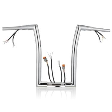 Imagem de MoKitDora Sportster Dyna Softail Guidão pré-cabeado 40.6 cm Barras de elevação 3,5 cm Gordura 2.5 cm Grampo Ape Hanger para Harley XL 883 1200 Road King FLHR 1996-2006, cromado