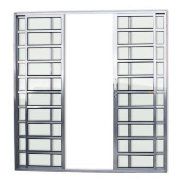 Imagem de Porta de Alumínio de Correr 210x200cm 4 Folhas com Travessa e Vidro Li