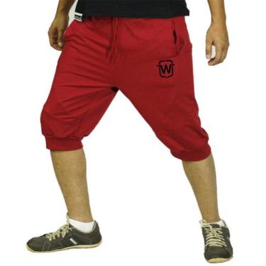 Imagem de Kit 02 bermudas de moleton wooks masculina skinny fitness, Vermelho, P