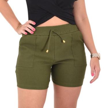 Imagem de Shorts Feminino Cintura Alta Bengaline - Lori Modas, Verde militar, P