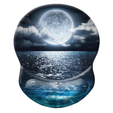 Imagem de Mouse pad ergonômico com suporte de pulso, almofada de descanso de pulso confortável para alívio da dor com base de poliuretano antiderrapante para jogos, casa, escritório e viagens (luar)