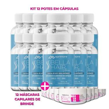 Imagem de Super Kit 12 Bella Hair Cáps Antiqueda + 12 Máscaras 3em1 - Bella Hair