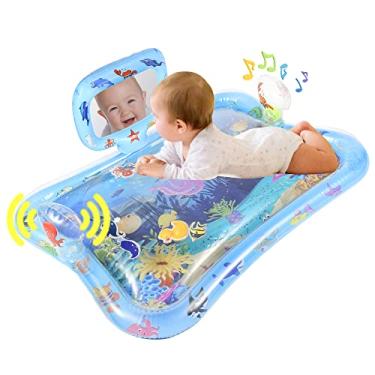 Imagem de gebra Criança-Unissex Tapete de Água para Barriga, Tapete de Água para Bebê com Espelho, Presente Inflável para Bebês de 0 3 6 9 12 Meses