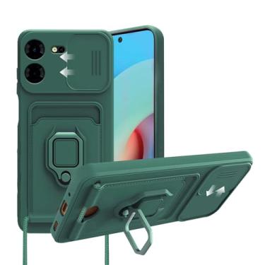 Imagem de Wousunly Capa de silicone compatível com Tecno Pova 5 Pro com proteção de lente de câmera preta, capa protetora à prova de choque Tecno Pova 5 Pro com função de suporte de cartão e capa protetora à