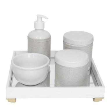 Imagem de Kit Higiene Espelho Potes, Molhadeira, Porta Álcool-Gel e Capa Dourado