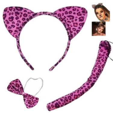 Imagem de Kit Oncinha Rosa + Par De Algemas c/ Gravata Fantasia Carnaval - Magal