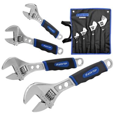 Imagem de KARRYTON Conjunto de chaves ajustáveis (15 cm, 20 cm, 25 cm, 30 cm), chave inglesa 3 em 1 com extremidade de caixa/função hexagonal, escalas métricas e SAE, aço CR-V forjado a gota, cromado, pega