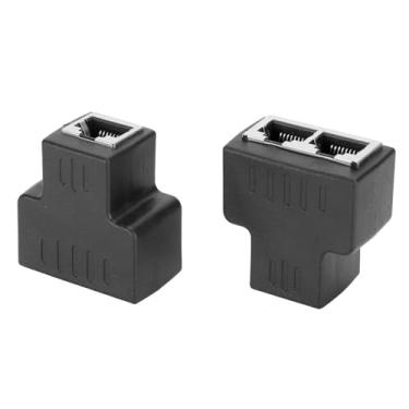 Imagem de Divisor de Adaptador de Cabo Ethernet para 2 PC, Extensor de Cabo de Conector LAN de Sinal Estável para Cabo de Internet, Interface Fêmea RJ45 Preta de 2 Pacotes para Hubs,
