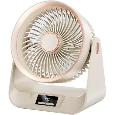 Imagem de Ventilador de mesa portátil, pequeno ventilador recarregável de baixo ruído com temporizador grande angular de inclinação ajustável, mini ventilador de fluxo de ar forte de 5 velocidades para quarto,
