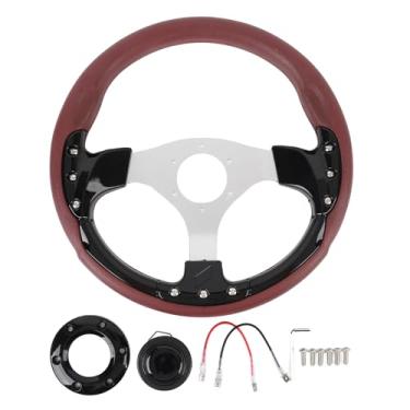 Imagem de Volante de Corrida de Couro PU à Prova de Choque de 13 Polegadas, Estilo Esportivo Universal para Carros, Compatível Com Adaptador de Cubo de 6 Furos, Conforto e Estilo