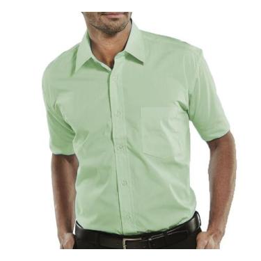 Imagem de Camisa Social Masculina Bom Pano Manga Curta Lisa Verde Clara, GG