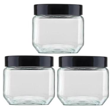 Imagem de Kit 3 Potes 800ml Recipiente De Vidro Invicta Quadrado Preto