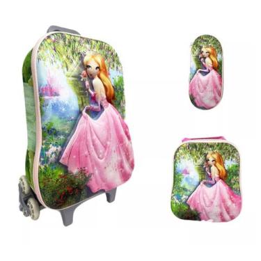 Imagem de Kit Mochila C/ Rodinhas E Lancheira + Estojo Princesa Ginger - Tesla S