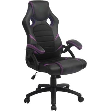 Imagem de Cadeira de escritório ajustável para jogos, cadeira ergonômica de corrida de escritório com encosto alto com apoio de braço, cadeiras de mesa com almofada lombar para escritório e casa (cor: roxo)