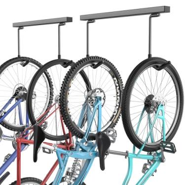 Imagem de EVERHANGER Suportes de bicicleta montados no teto para garagem, cabide de armazenamento de bicicleta interno com ganchos de ciclismo ajustáveis para 2 a 4 bicicletas, comporta até 118 kg