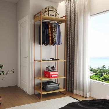 Imagem de Closet Modulado Estilo Industrial Solteiro Loft Canela Cabideiro Base Cobre