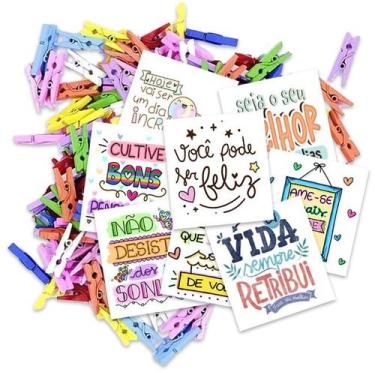 Imagem de Kit 100 Frases para drink motivacionais 5x5cm com pregador - Nicolados