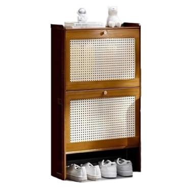 Imagem de Armário de sapatos fino para entrada, organizador de sapatos de bambu com gavetas dobráveis, armário de sapatos de pé livre para armário, sapateira de corredor para entrada da porta da frente (Cor: B