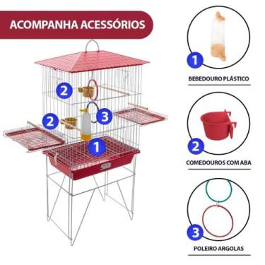 Imagem de Gaiola Calopsita Mansa Mini Viveiro Com Teto Plástico Para Pássaros Av