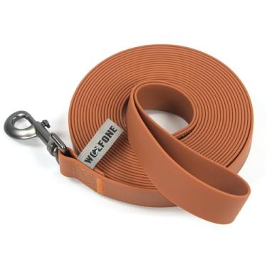 Imagem de Wolfone Coleira longa marrom de 6 m – Coleira impermeável para adestramento para cães, natação, acampamento, praia, caça, caminhada (6 m x 25 mm x 2,3 mm)