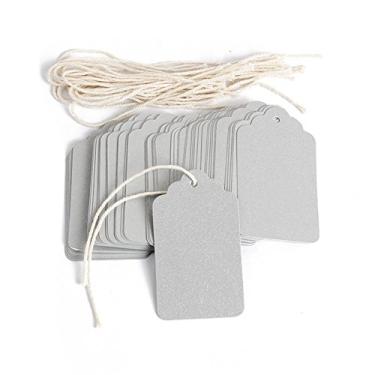 Imagem de Etiquetas de papel de 70 x 40 mm artesanais retangulares etiquetas de bagagem, etiquetas de presente, etiquetas de papel de casamento, etiquetas de preço de loja, pacote com 100 peças, Silver With String